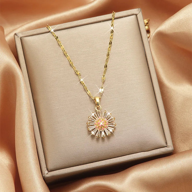 Trendy Jewelry Design 18k Gold Plated Necklace Stainless Steel Heart Butterfly Leaf Zircon Pendant Necklace Set for Women