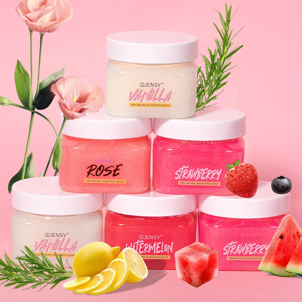 Fast customizationBody Scrub Private Label Skin Care Organic Strawberry Shea Butter Moisturizing Natural Exfoliating Sugar Whitening Body Scrub