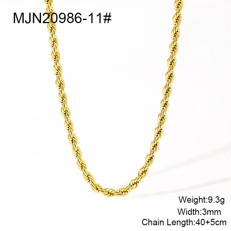Waterproof PVD 18K Gold Plated Stainless Steel Cross Snake Bone Twist Box Chains Choker Chain Necklaces for Jewelry Making
