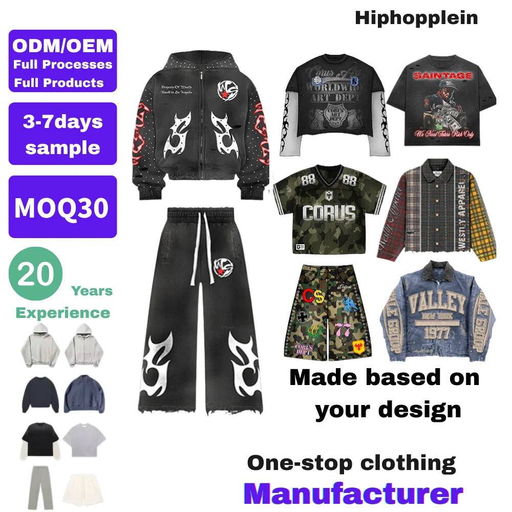 ODM OEM Custom Logo Streetwear Clothing Manufacturers Brand T Shirt Hoodies Sweatshirt Clothes Jacket Sweater Shorts Tracksuit