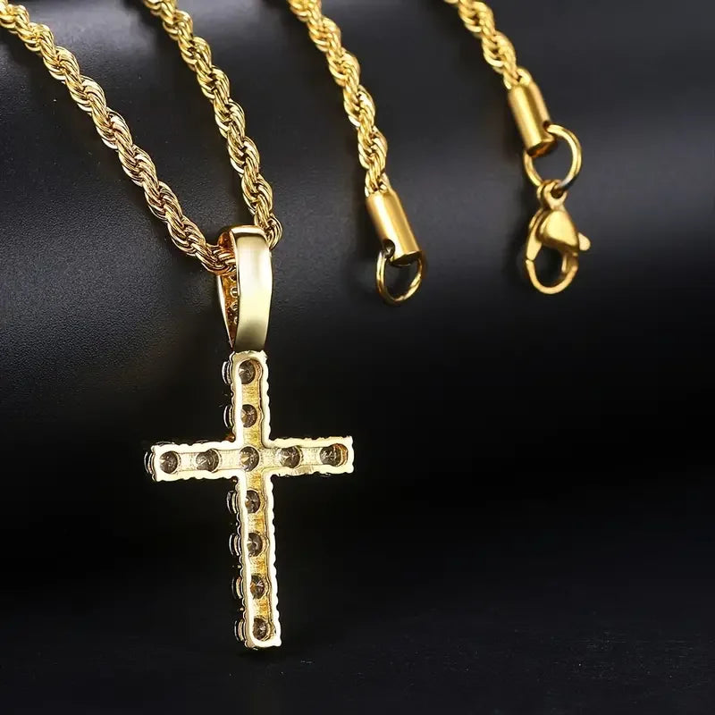 CAOSHI Hot Stainless Steel Rope Chains Tennis Cubic Zirconia Cross Necklaces Brass Pendant Gold Silver Color Women Necklaces Men