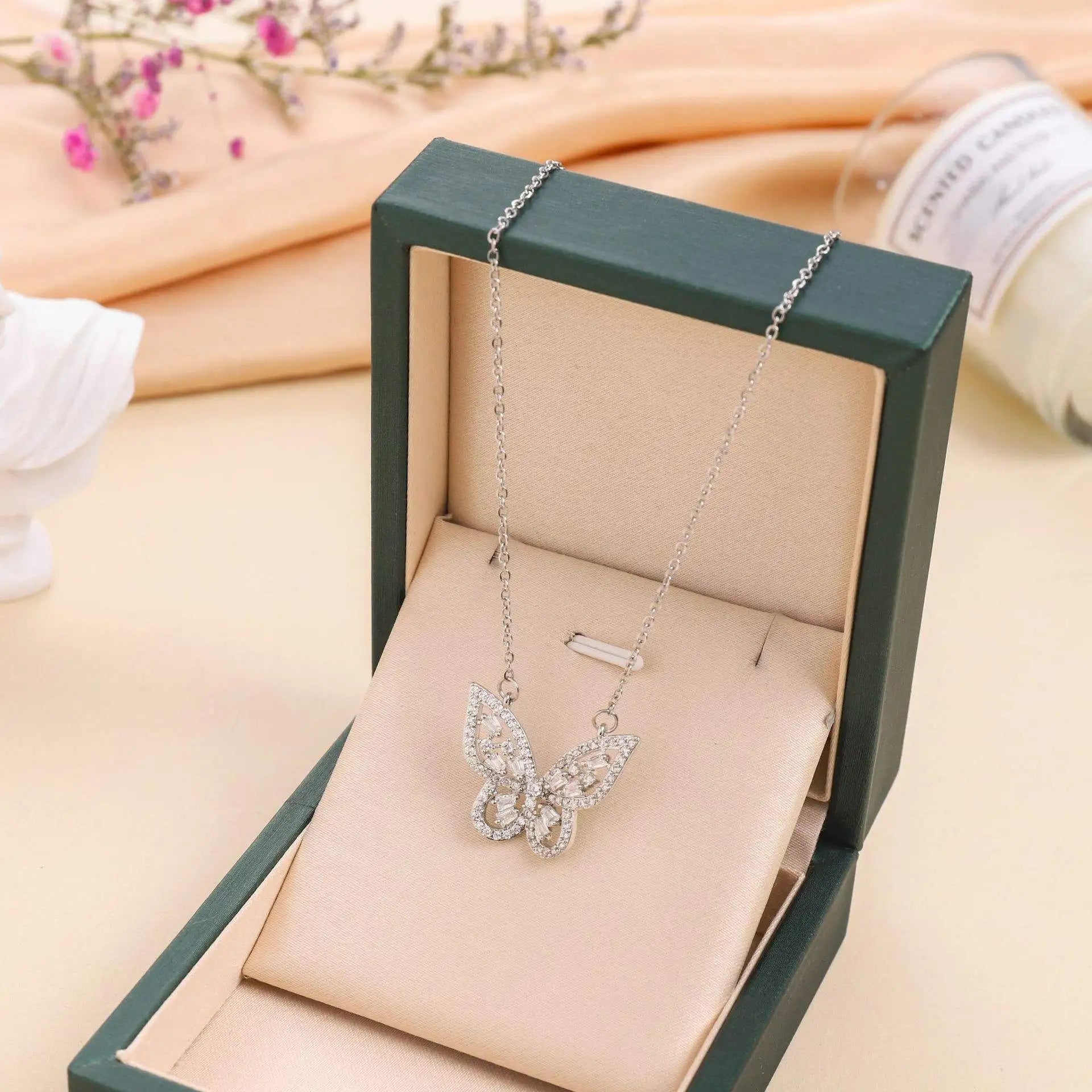 Hot Selling Waterproof 18k Gold Plated Stainless Steel Necklace Zircon Cross Heart Butterfly Letter Pendant Necklace for Women