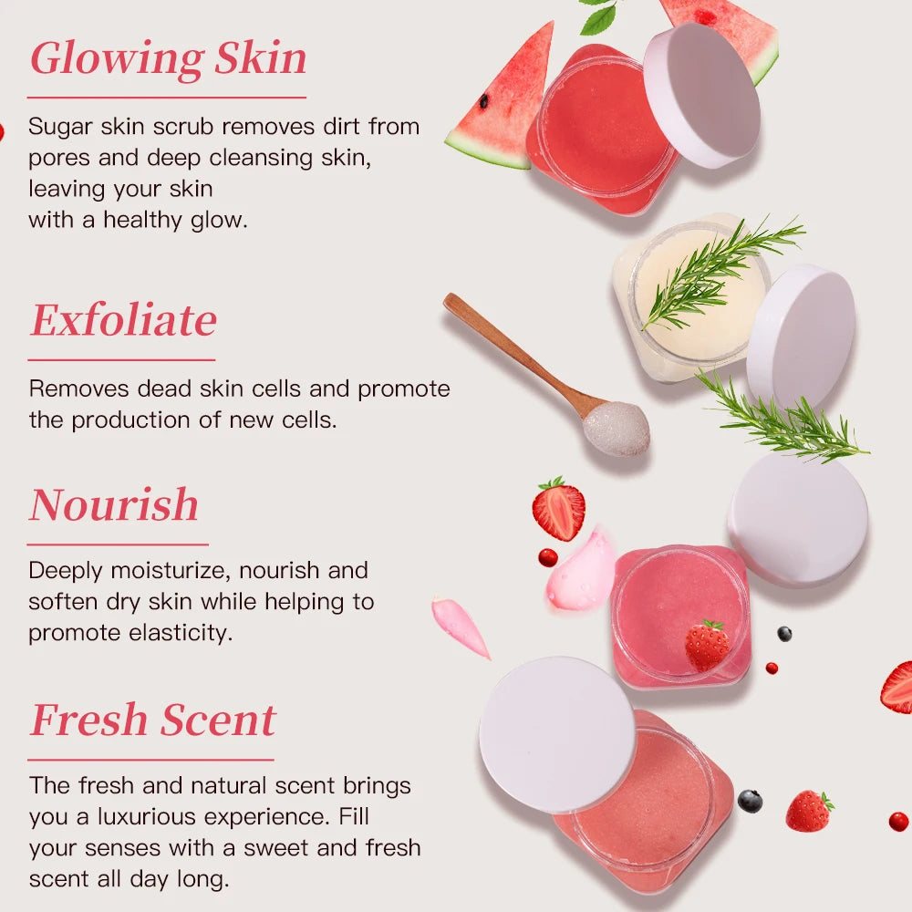 Fast customizationBody Scrub Private Label Skin Care Organic Strawberry Shea Butter Moisturizing Natural Exfoliating Sugar Whitening Body Scrub