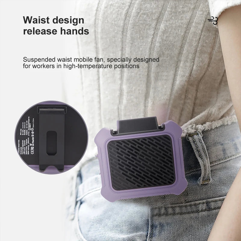 HEBRON 3-Speed Power Bank Waist Multifunctional USB Portable Mini Hanging Fan for Home Car RV