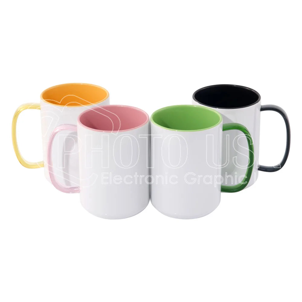 15 Oz. Sublimation Blank Inside & Handle Colored Ceramic Mug with Glass Handle