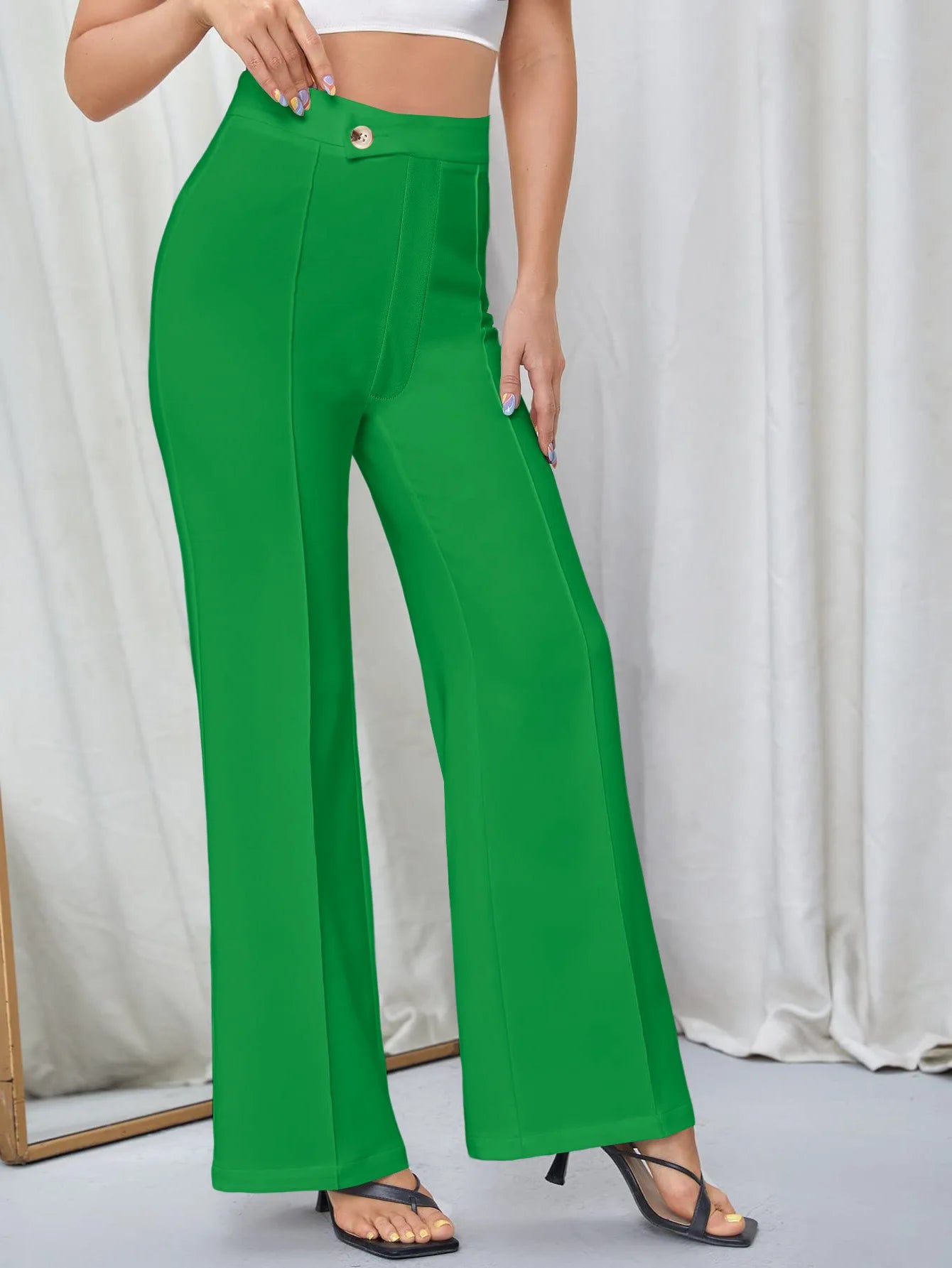 Hot Sale C230135 Daily Stretch Fabric Zipper Fly Long Straight Pants Solid Formal Trousers Women's Clothing