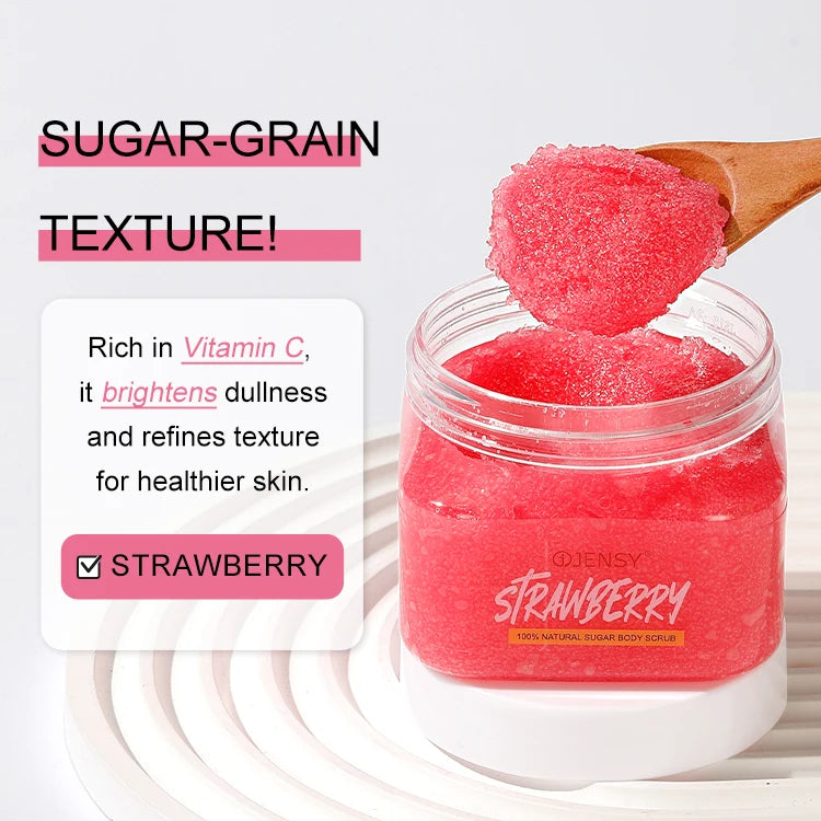 Fast customizationBody Scrub Private Label Skin Care Organic Strawberry Shea Butter Moisturizing Natural Exfoliating Sugar Whitening Body Scrub