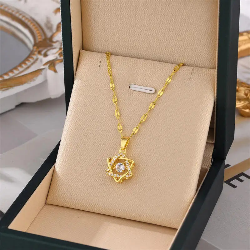 Hot Selling Waterproof 18k Gold Plated Stainless Steel Necklace Zircon Cross Heart Butterfly Letter Pendant Necklace for Women