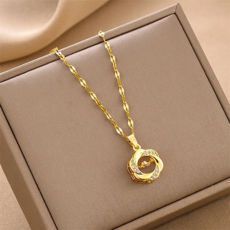 Hot Selling Waterproof 18k Gold Plated Stainless Steel Necklace Zircon Cross Heart Butterfly Letter Pendant Necklace for Women