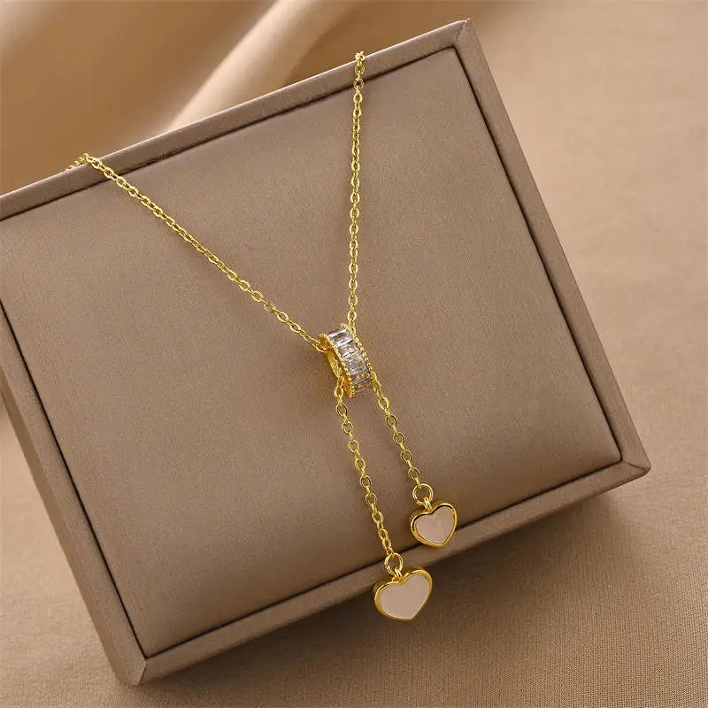 Hot Selling Waterproof 18k Gold Plated Stainless Steel Necklace Zircon Cross Heart Butterfly Letter Pendant Necklace for Women