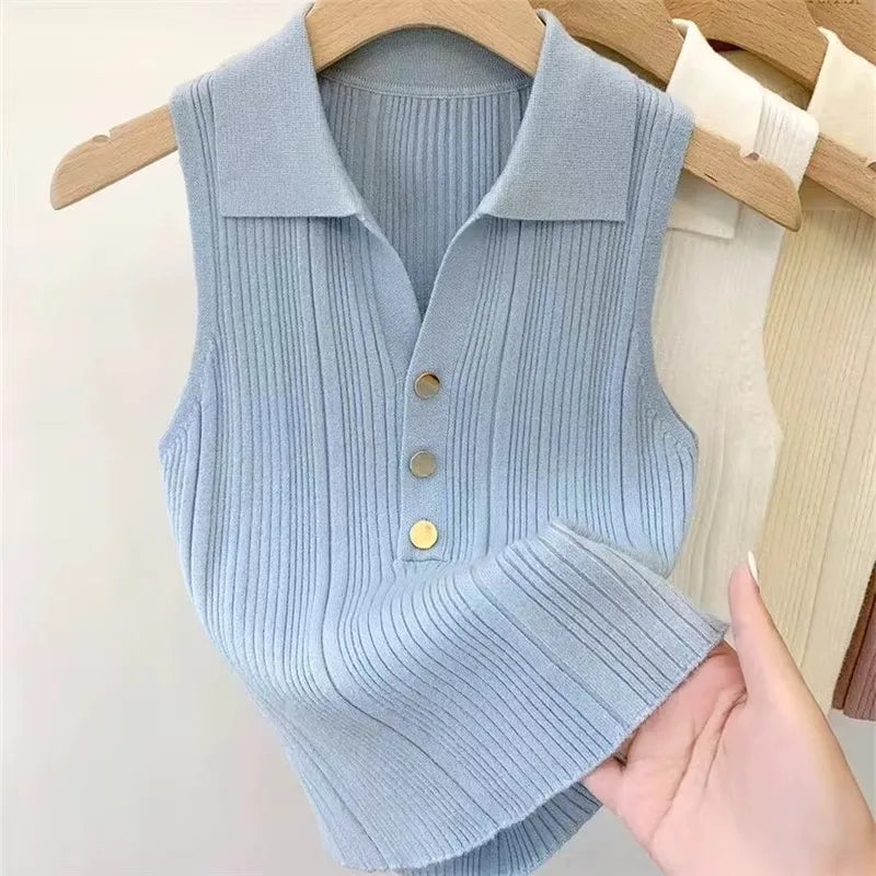 LHY Summer Knitted Vest Custom Tank Vest Slim Fit Hollow Lounge Mesh Camisole 2025 Fashion Basewear Wholesale Ribbed Crop OEM