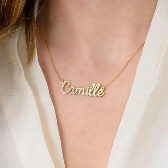 Xuping Necklace Personalised Gold Copper Alloy Ladies Jewelry Small Signature Cursive Classic Customized Name Necklace Women