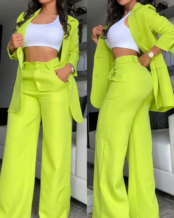 Elegant Pink Button Business Suit Set Women Formal Blazer and Pants Set Office Lady 2 Piece Outfit  Anti-pilling Women Sets