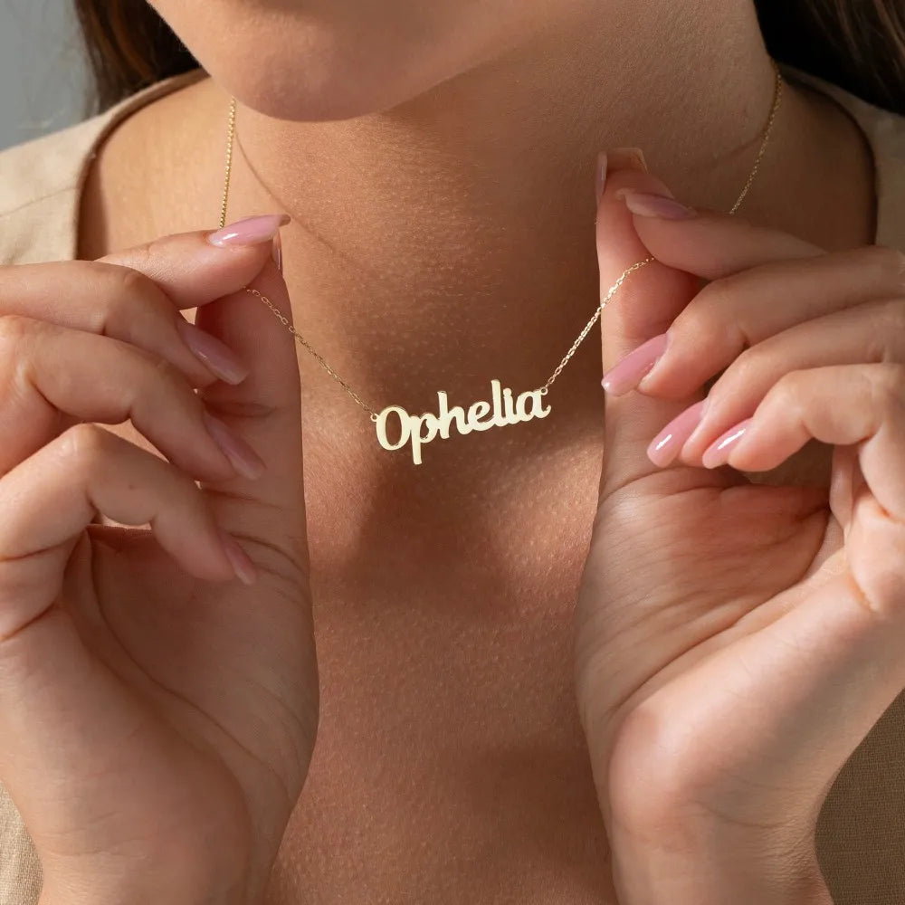 Customized Name Stainless Steel Necklace Jewelry PVD 18K Gold Plated Choker Personalized Nameplate Pendant Necklace for Women