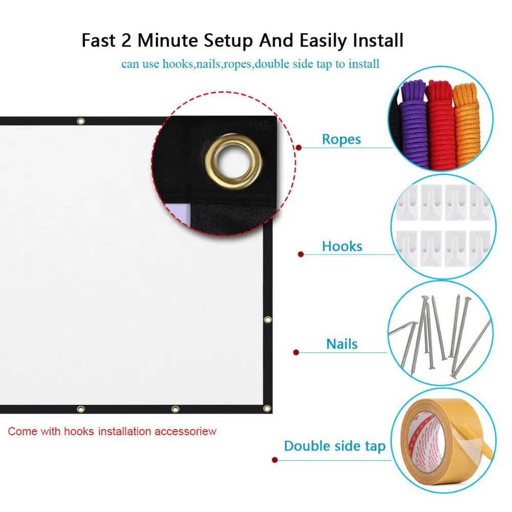 60 100 120 150Inch Simple Foldable Projector Screen 16:9 Outdoor 4K Full HD Projection Screen Curtain for Home Theater for HY300