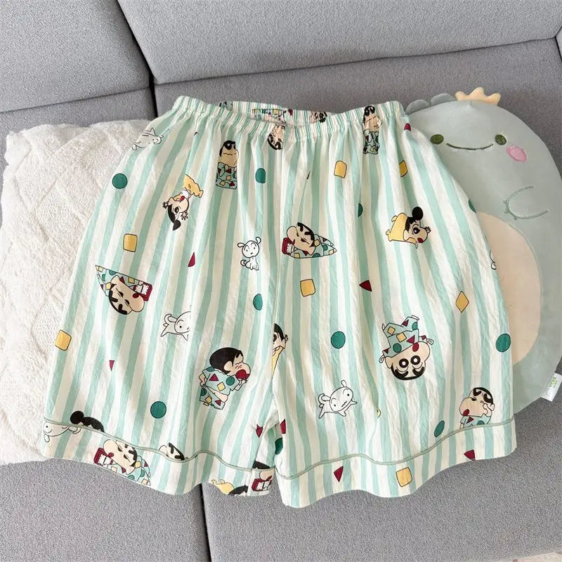Crayon Shin-chan Pajamas Anime Cartoon Printing Kawaii Short Sleeve Shorts Two-piece Comfortable Home Suit Holiday Gifts