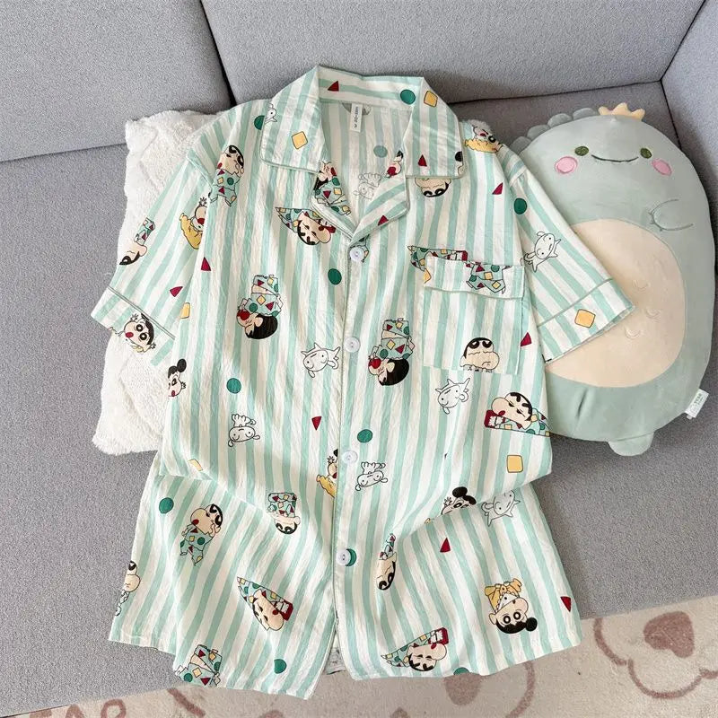 Crayon Shin-chan Pajamas Anime Cartoon Printing Kawaii Short Sleeve Shorts Two-piece Comfortable Home Suit Holiday Gifts