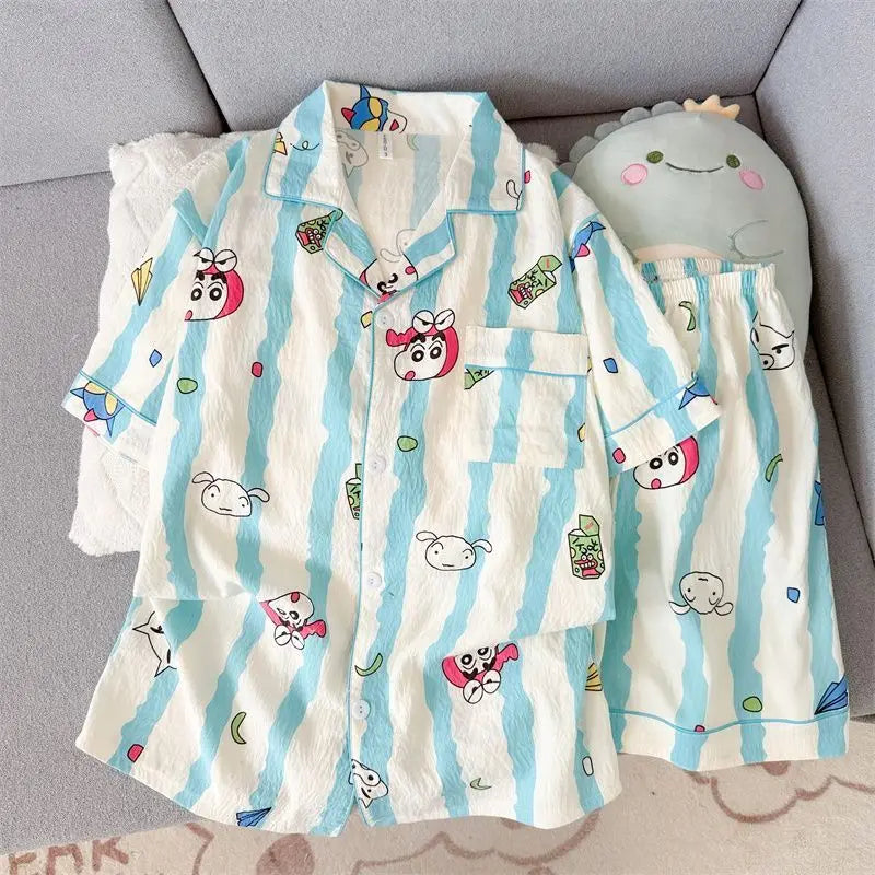 Crayon Shin-chan Pajamas Anime Cartoon Printing Kawaii Short Sleeve Shorts Two-piece Comfortable Home Suit Holiday Gifts