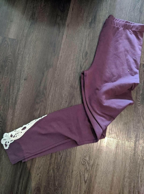 Burgundy Leggings With Crochet Lace Detail