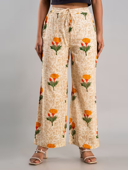 Womens Crepe Self Design Palazzo Pants    (SIZE-L) (COLOR-BEIGE)